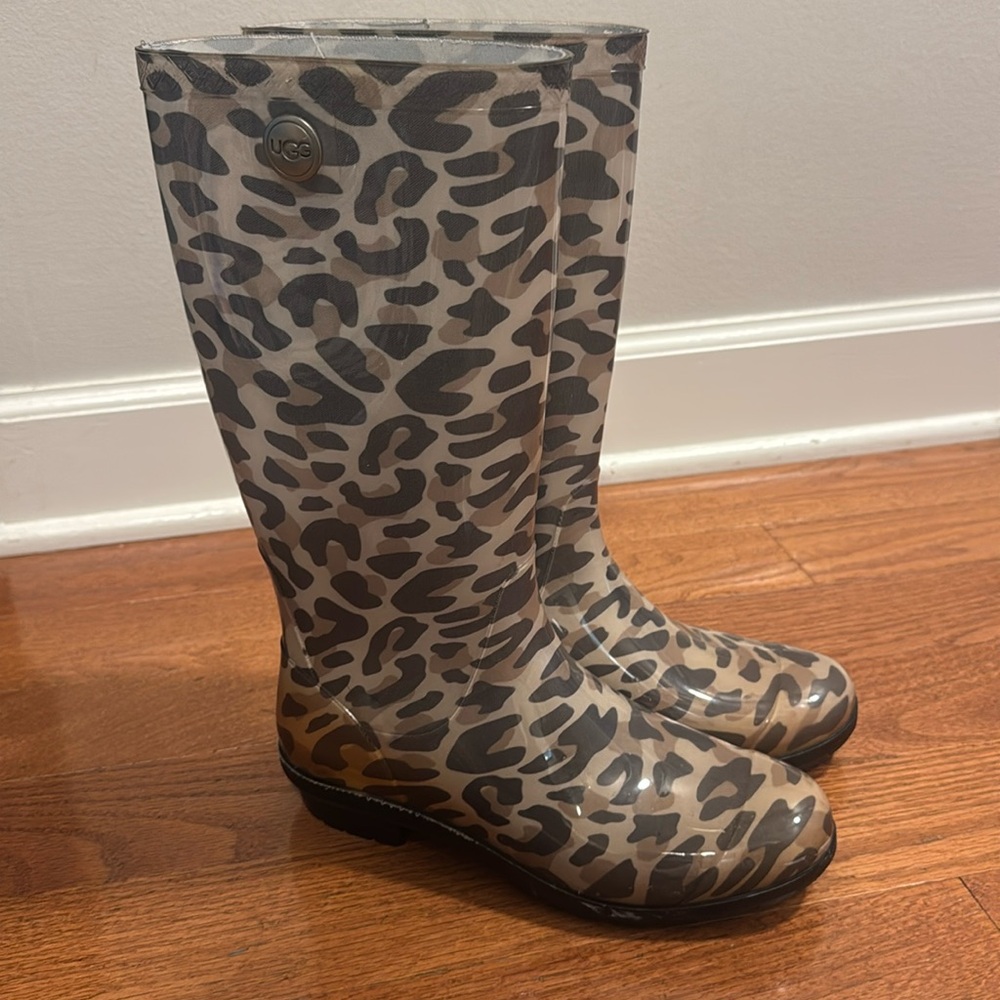 UGG Leopard Print Rain Boots in Brown and Black